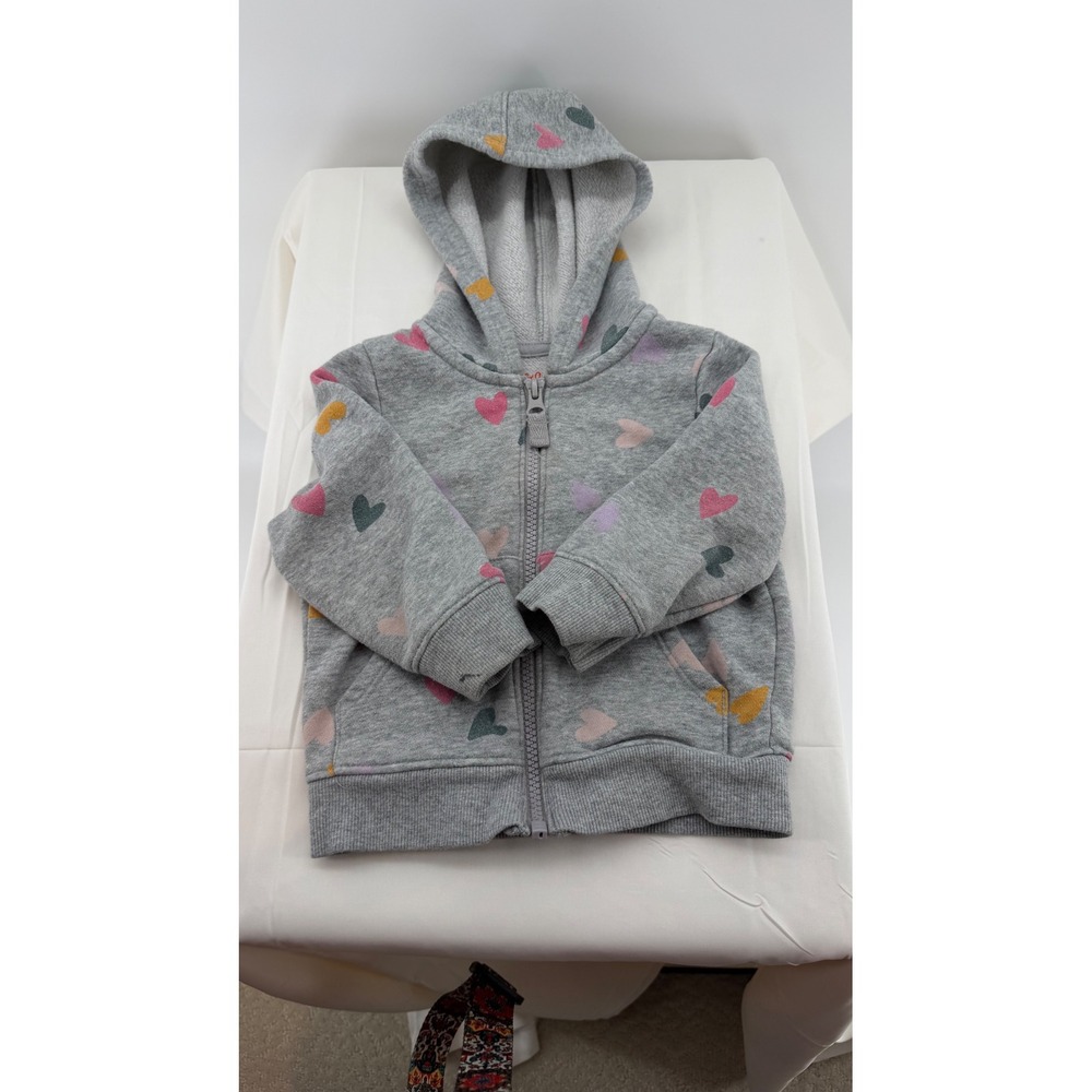 Cat & Jack Hoodie 12 Month Print Zip Up Fleece Sweatshirt with Hearts
